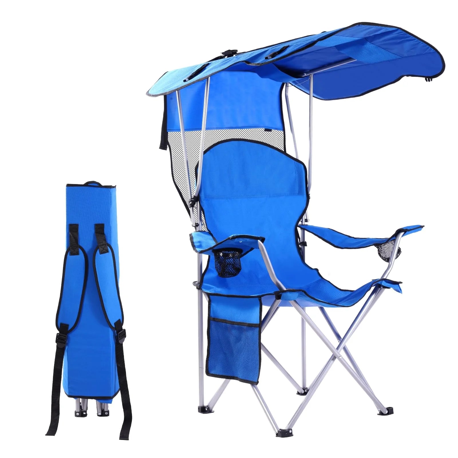 Camping Chair with Canopy Portable Camping Chairs with Shade for outside Folding Beach Chairs with Shade for Adults(Blue)