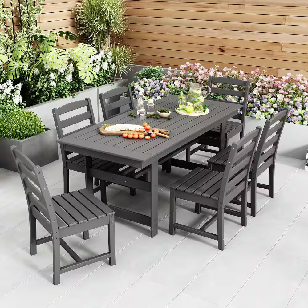 6-Piece HDPE Patio Dining Chairs, Heavy Duty Wood-Like Outdoor Dining Chairs for Garden, Deck, Lawn, Gray