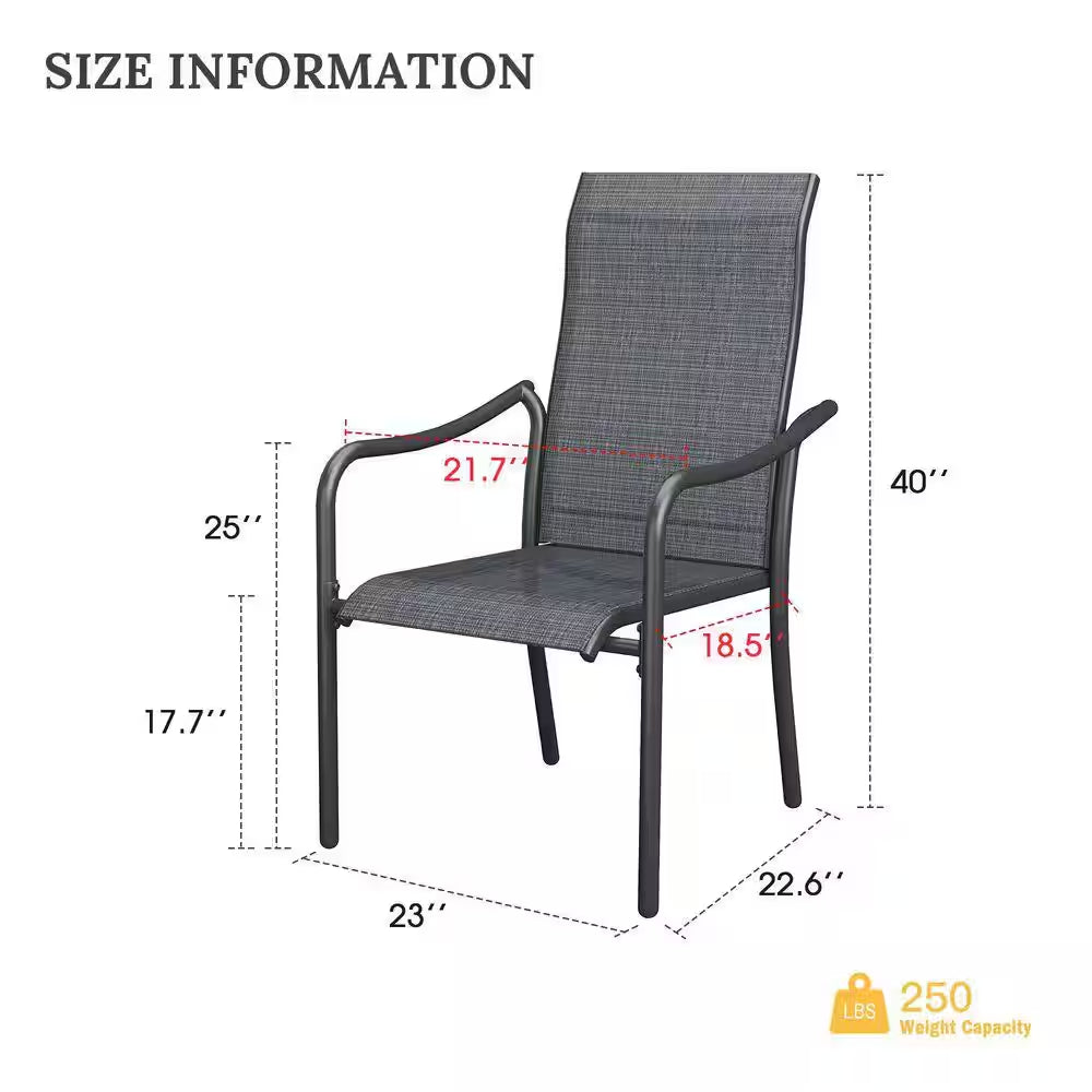 Grey Stackable Patio Chairs with High Back, Outdoor Dining Chairs for Garden, Poolside, Lawn (4-Pack)