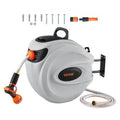 VEVOR Retractable Hose Reel Water Hose Reel 100'X1/2 180¡Ã Swivel Wall-Mounted,Garden Water Hose Reel with 9-Pattern Nozzle,Automatic Rewind, Lock at Any Length, with Slow Return System