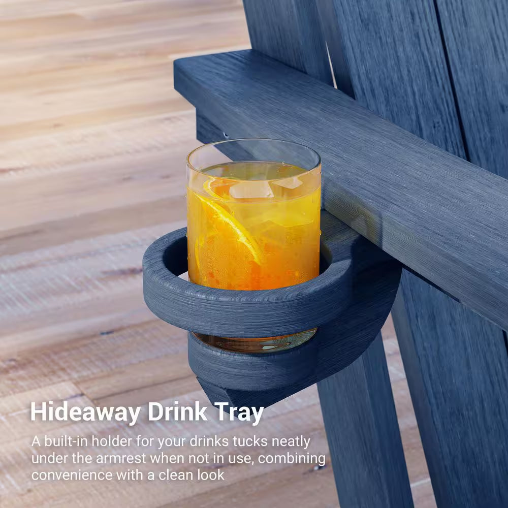 Navy Blue Plastic Foldable Adirondack Chair with Cup Holder, HDPE Lawn Chair, 350 Lbs.